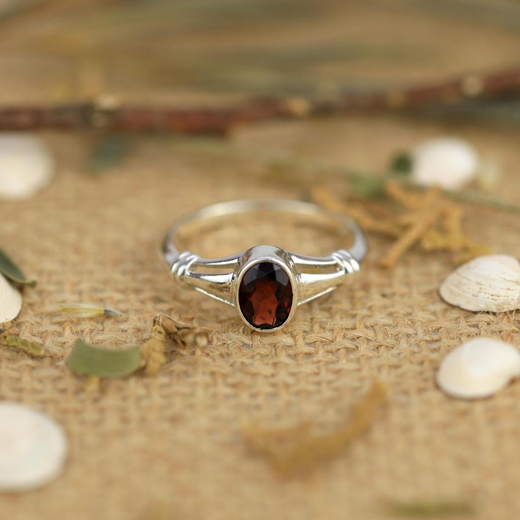 Natural Red Garnet Ring, Birthstone Ring, Dainty Women Ring, Solitaire Ring, Solid 925 Sterling Silver Ring, Engagement Gift, Ring For Her