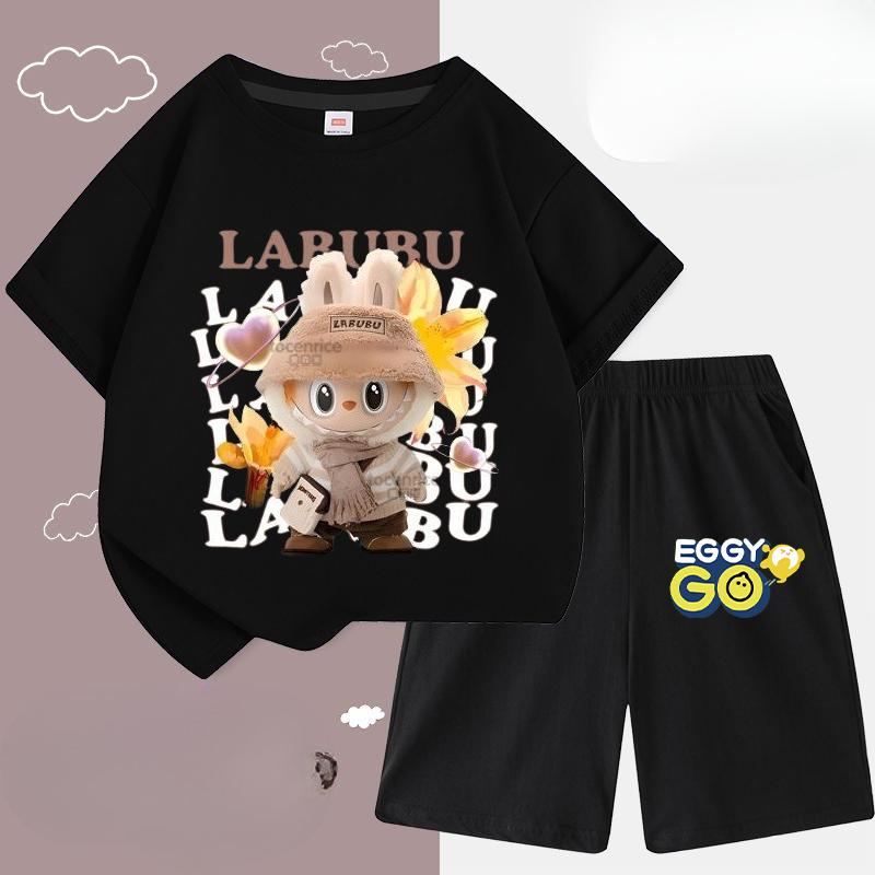 Children's LBB Fashion Casual Short-sleeved Shirt and Shorts Two-piece Set, Summer Loose Sportswear for Boys and Girls