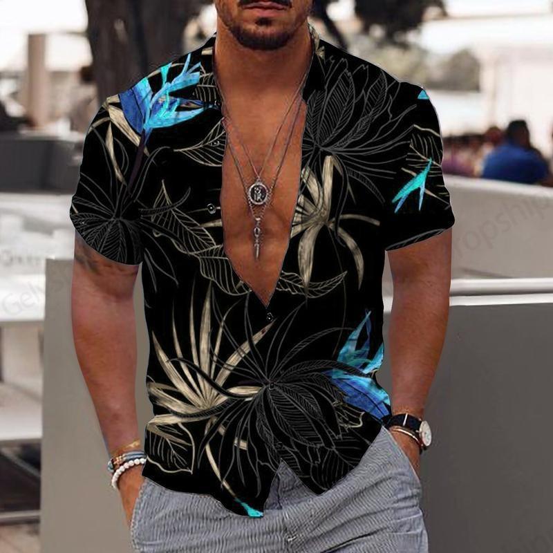 Cardigan con risvolto e bottoni a maniche corte, casual, stile hawaiano, da uomo, estivo