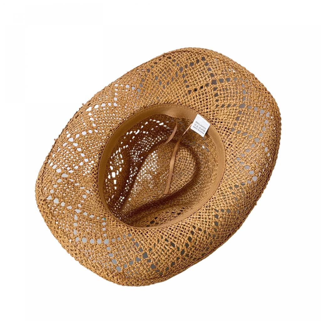 Ladies Wide Brim Straw Cowgirl Hat with Beaded Band for Western Style Sun Protection At the Beach or Hiking Adventure