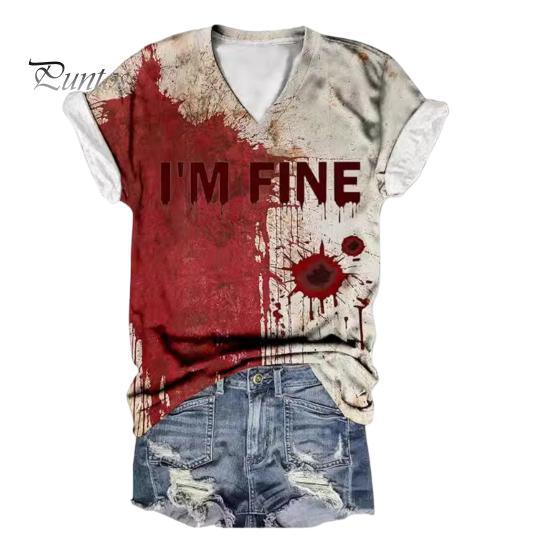 Dámské tričko s výstřihem do V Krátký rukáv Horor Halloween Tričko s krevním potiskem Tričko Tenké Pružné Cosplay Festivaly Pulovry