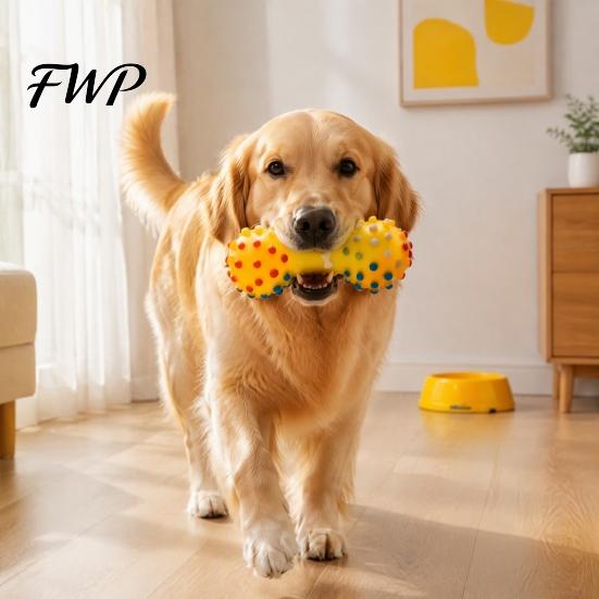 Durable Dog Chew Toys Squeaky Dumbbell Toy, Vinyl Spiky Teeth Cleaning for Dogs Toy Small Large Interactive Play Oral Health Pet