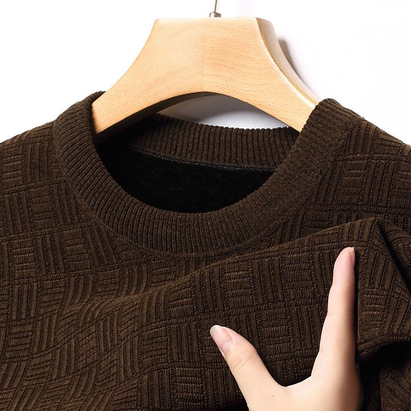 Autumn and Winter New Chenille Plus Velvet Thickened Sweater Men's Round Neck Long-sleeved Warm Bottoming Shirt Men's Outer Wear
