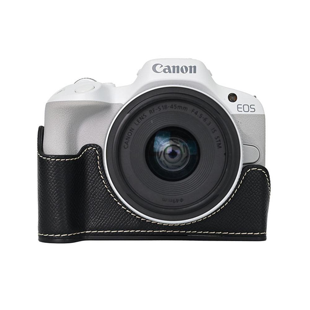 

Palm Print PU Leather Camera Half Case for Canon EOS R50 R100 Bottom Opening Shockproof Cover