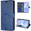 Funda de Cuero Sintético - BOOLING - para Samsung Galaxy A57 5G - Azul Oscuro con Dibujo de Flores - 2 Protectores de Pantalla de Cristal Templado
