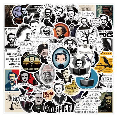 60 Adesivos Impermeáveis de Edgar Allan Poe para Decorar Papelaria, Garrafas de Água e Computadores