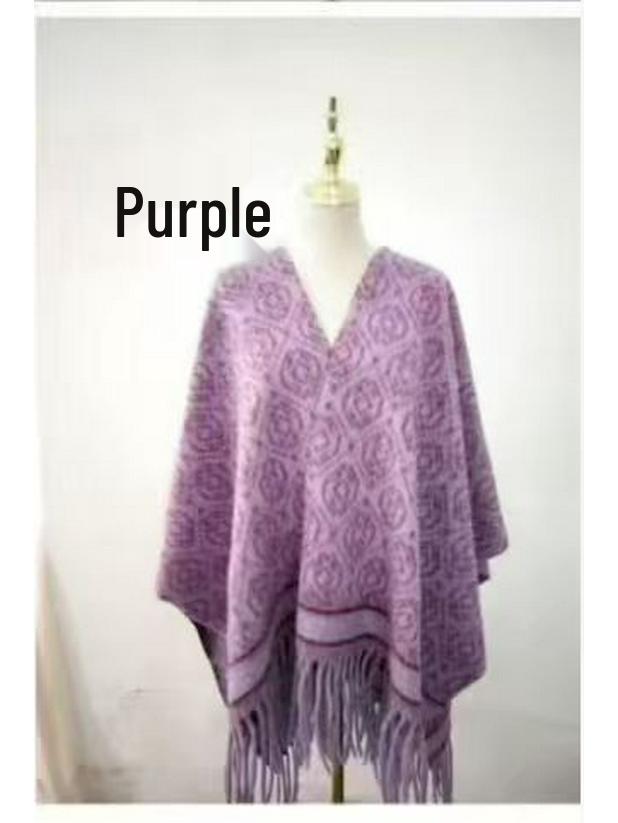 Elegant Ethnic Ink Painting Cape Shawl with Tassels - Versatile Travel Scarf Cloak