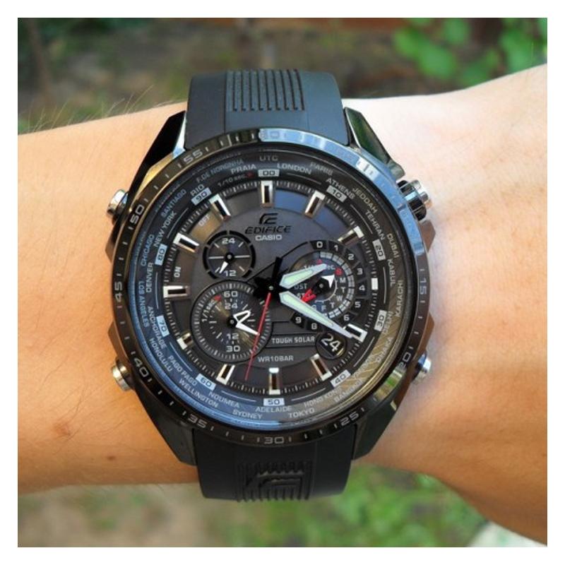 Casio EDIFICE Series Black Stainless Steel Men's Solar Electric Movement Quartz Watch Solar Movement Resin Strap Japanese and Korean EQS-500C-1A1