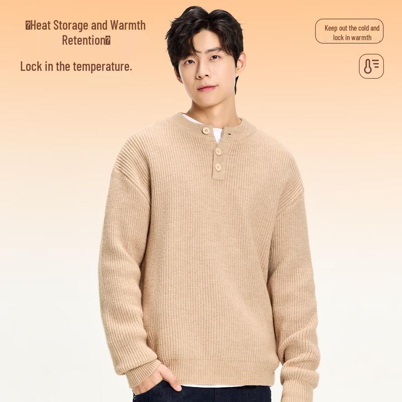 MINISO Men's Retro Henley Collar Long-Sleeve Knit Sweater