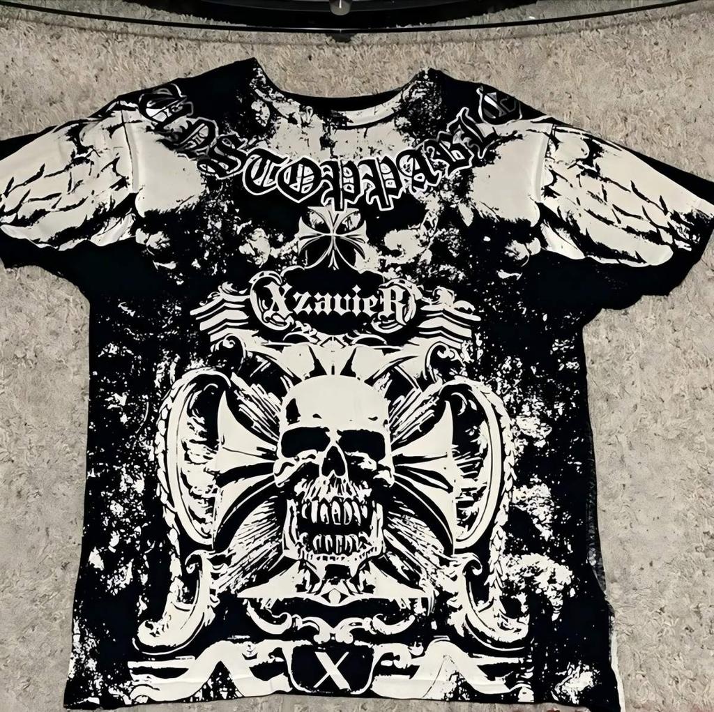 Sommer Herren Personalisiertes Totenkopf-Print Bequemes Rundhals-T-Shirt Outdoor Streetstyle Oberteil Lässige Damenbekleidung