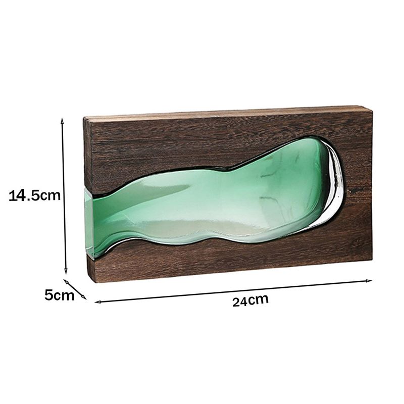 AEE4-Wooden House Glass Vase Water Raised Flower Living Room Dining Table Dry Flower Arrangement Container Ornament