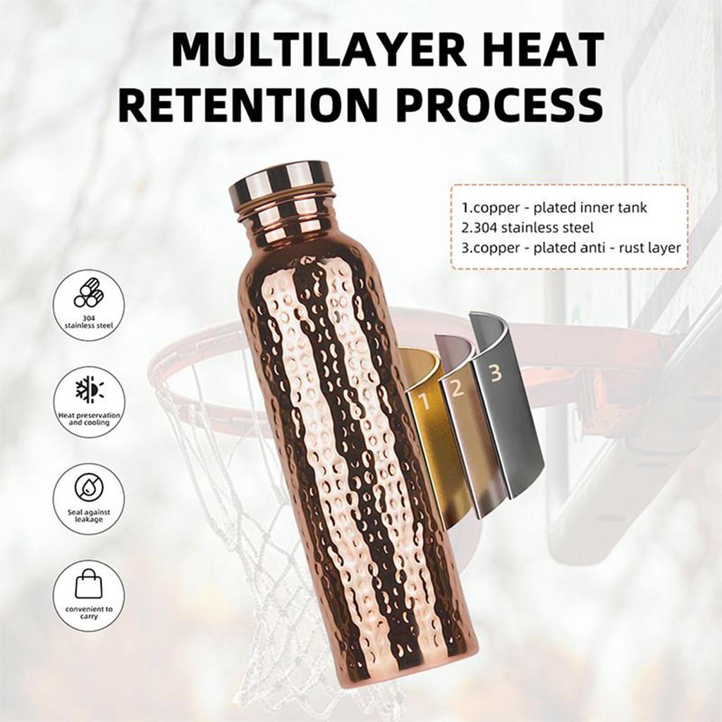 27Oz Copper Water Bottle Insulated Hydration Jug Portable Leakproof Cup for Hydration Gym Work Outdoor Camping Sports Water Cup