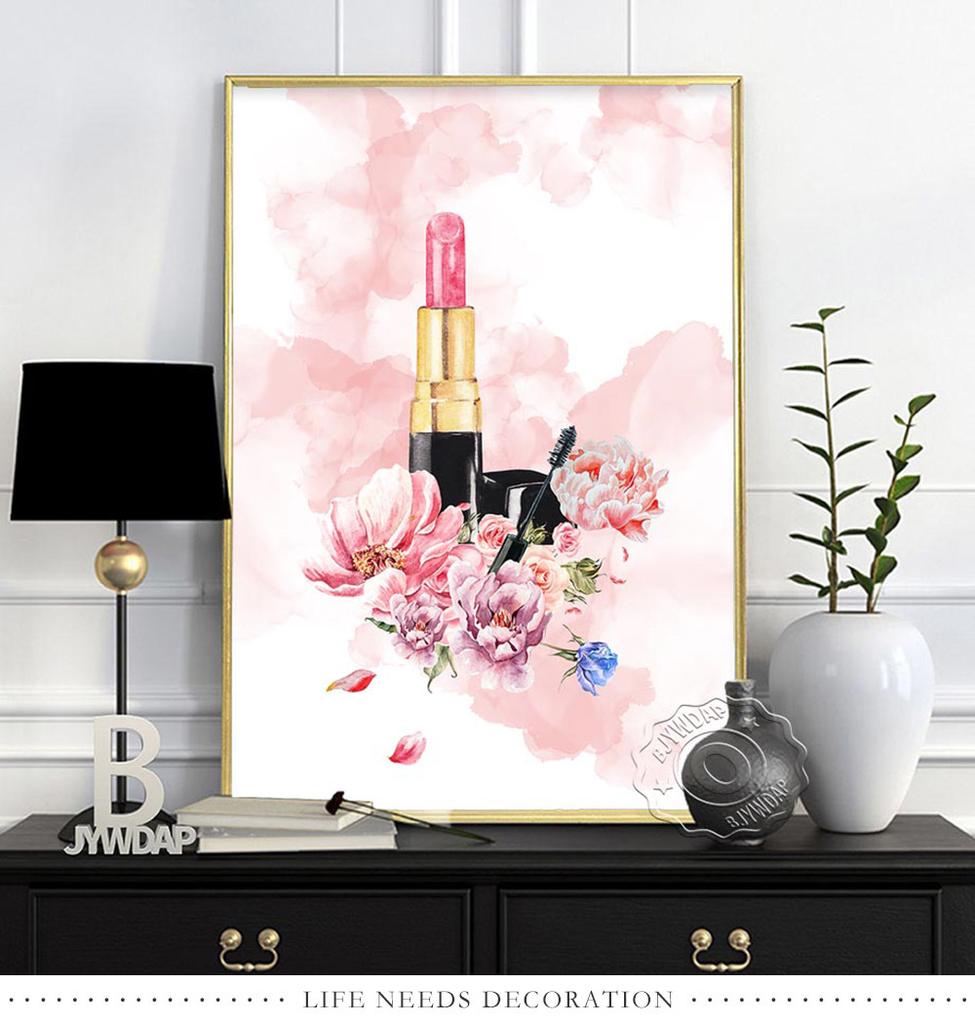 Fashion Illustration Watercolor Floral Prints Art Poster, Flowers Paris Perfume Canvas Painting, Minimalist Wall Decor Girl Gift No Frame