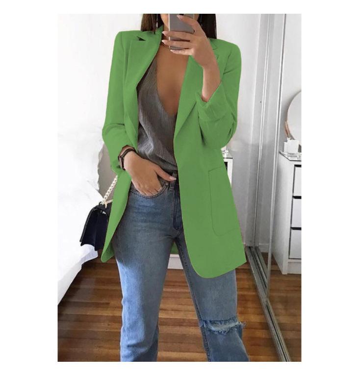 

2023 Women s Autumn/Winter Long Sleeve Solid Color Slim Cardigan with Suit Collar Large мох зеленого