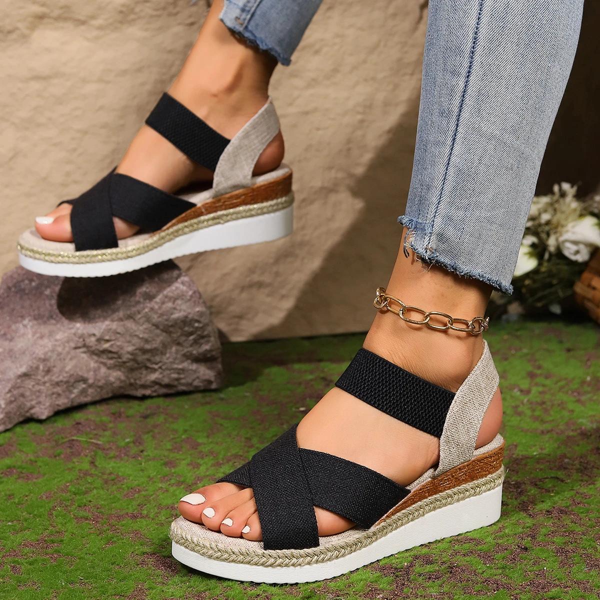 

Обувь для женщин Новые босоножки на танкетке с пряжкой на щиколотке Женские летние сандалии-гладиаторы на платформе Дизайнерские сандалии для женщин Sandalias De Mujer 43 чёрный