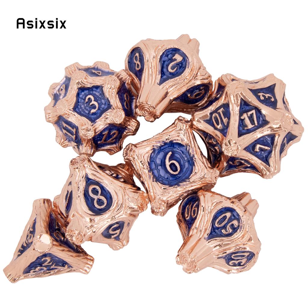 7 Pcs Copper Blue Tree Stump Root Metal Dice Solid Metal Polyhedral Dice Set Suitable for Role-Playing RPG  Board Game Card Game