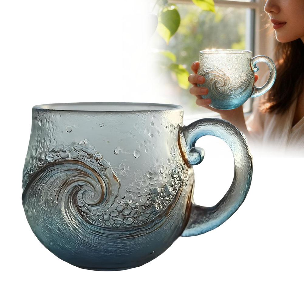Ocean Themed Glass Coffee Mug With Sea Wave Design For Beach Bar Workplace Travel Use Unique Handmade Gift Idea