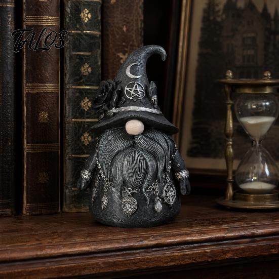 Witch-themed Display Wizard Hat Faceless Gnome Figurine, Mystical Home Decor Statue with Crescent Pentagram Black Rose Study Desk Ornament Rune