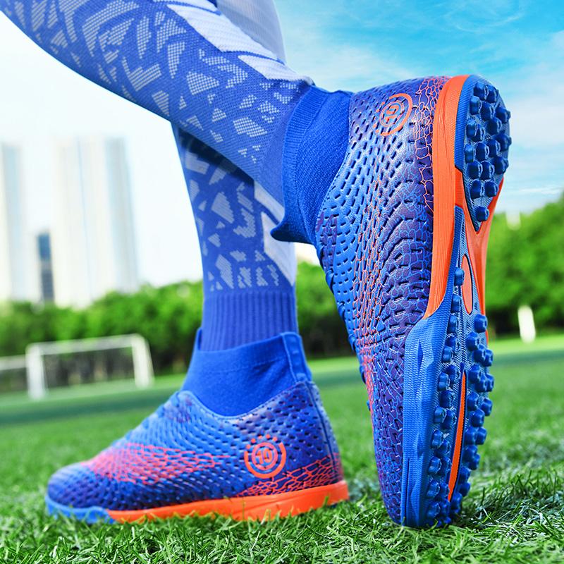 Men's Football Boots Rubber Soft Sole Short-nailed Artificial Turf Leather Youth Kids Football Boots