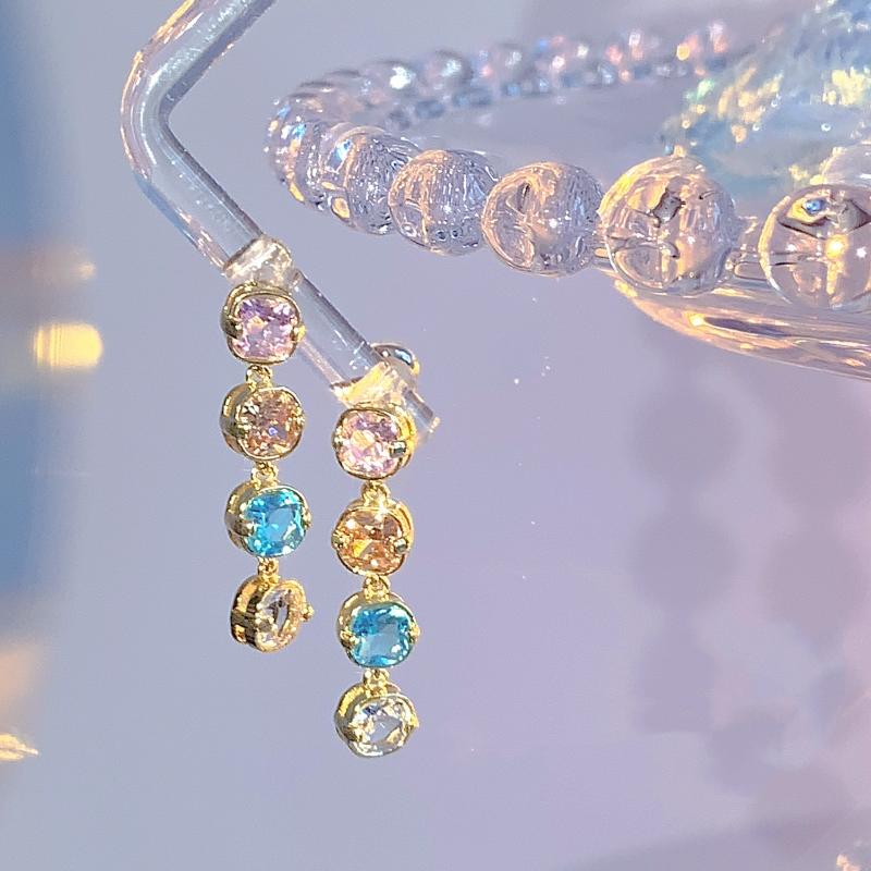 French Light Luxury Colorful Zircon Pendant Earrings Exquisite Able Women'S Earrings Party Jewelry Accessories Gifts