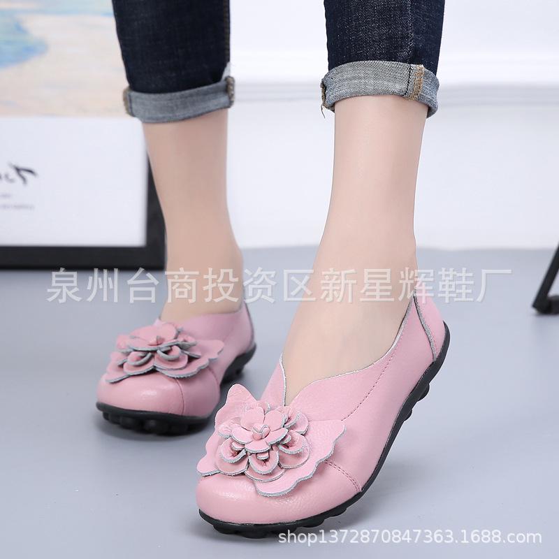 

Женская обувь из натуральной кожи, мокасины с цветочным узором, лоферы для мам, мягкие туфли на плоской подошве для отдыха, повседневная женская балетная обувь для вождения, женская обувь 38 розовый