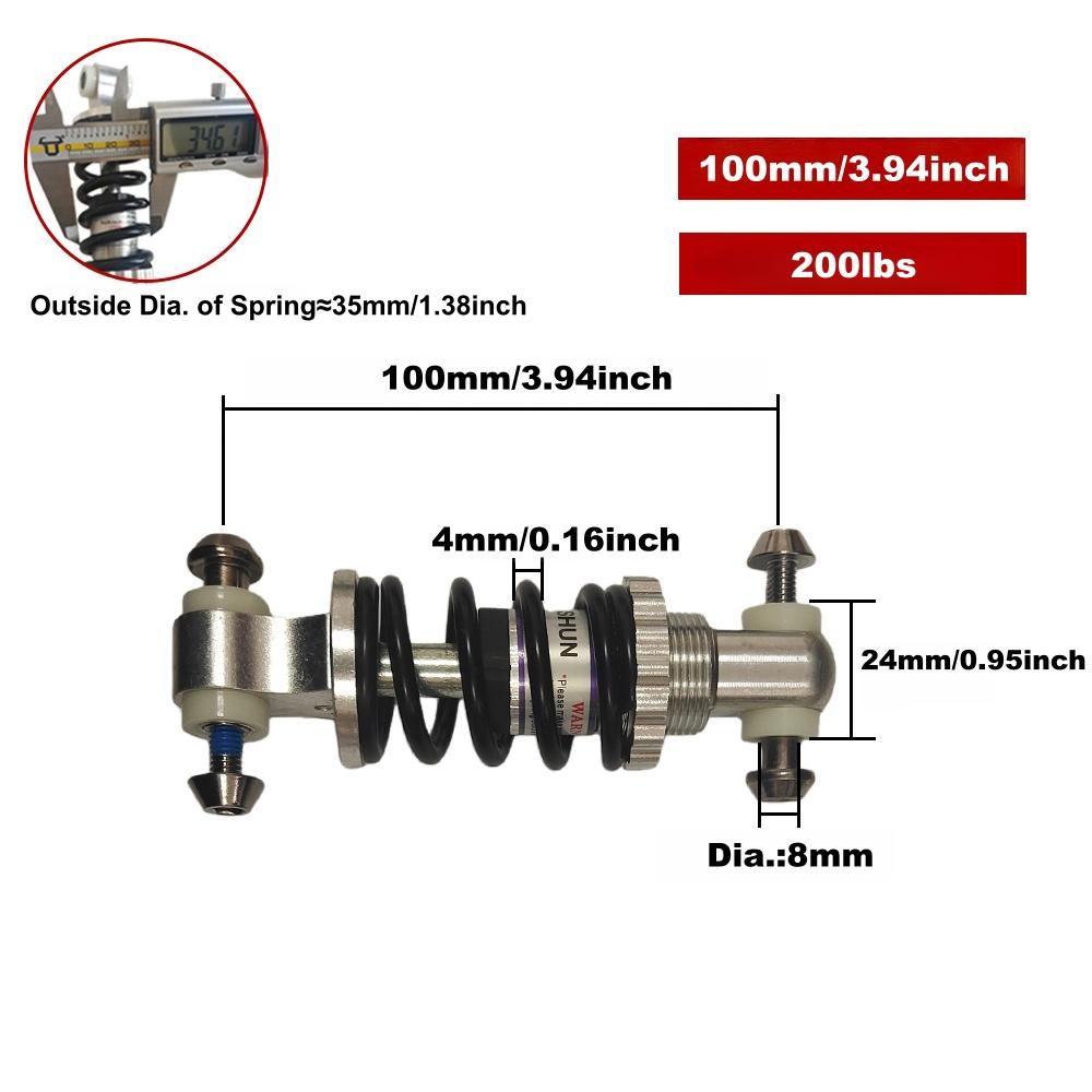 

Rear Suspension Shock Spring Absorber, 100mm/125mm/150mm,Fit for Most Bikes 100mm 200lbs