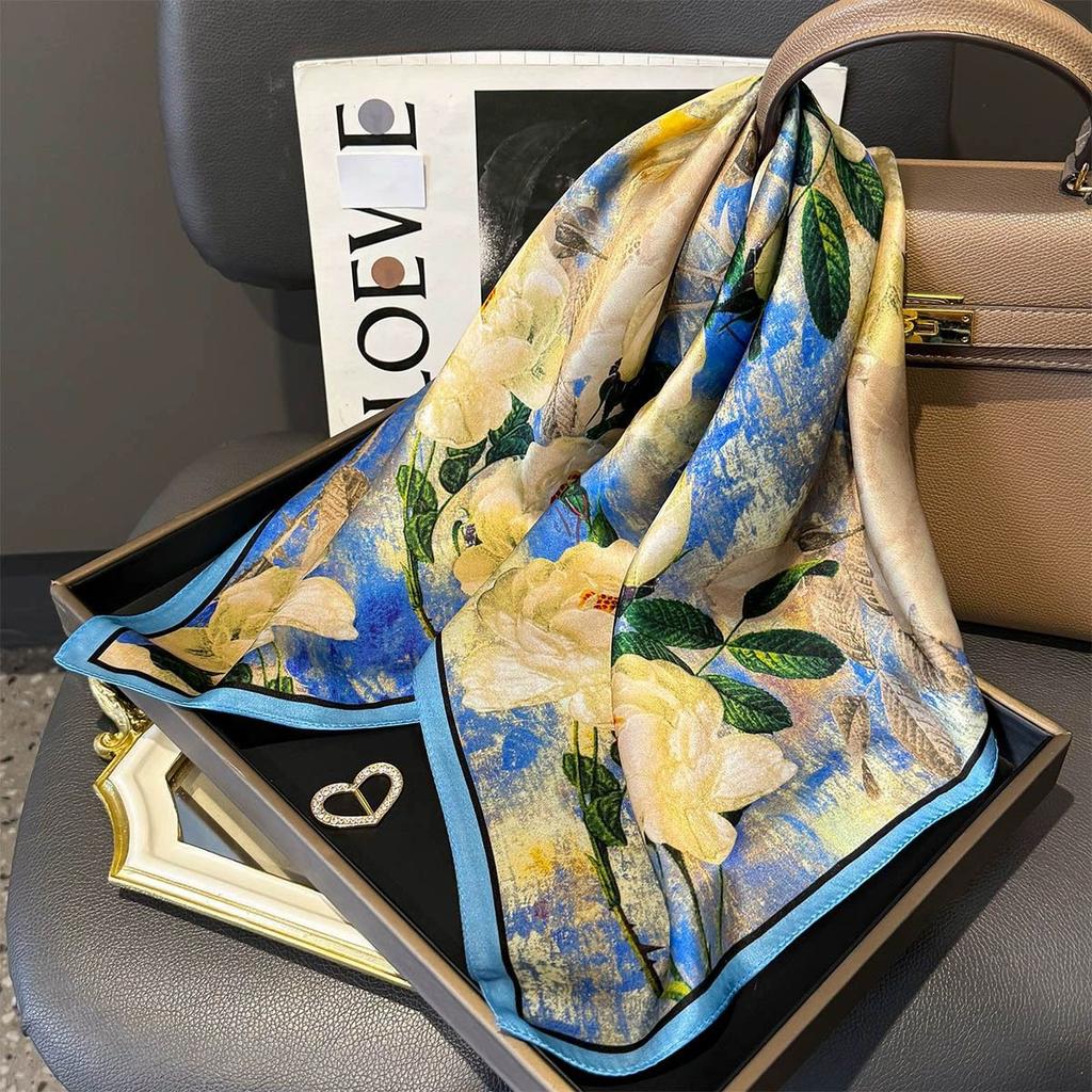 Fashion 100% Nature Real Silk Square Scarf Women Female Foualrd Neckerchief Summer Beach Scarves Shawl Bandana Hijab Pashmina