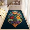 Colorful Floral Pattern Carpet, Bohemian Style, Dark Green Base Suitable for Use As an Anti-slip for Living Room Bedroom Sofas