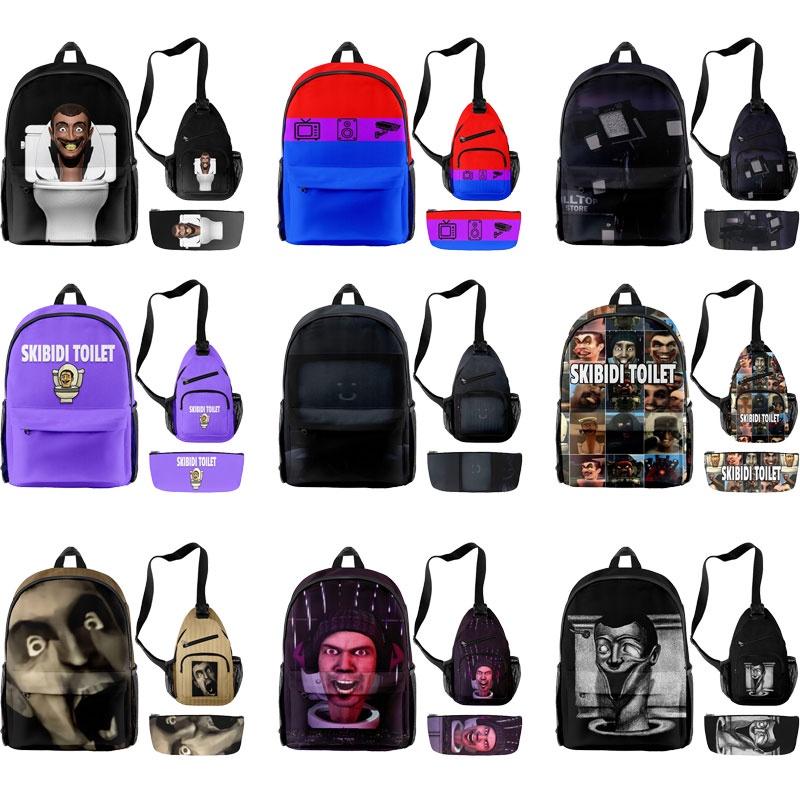 2023 New Skibidi Toilet Prank Backpack Set Oxford Cloth Unisex 20l Capacity Breathable