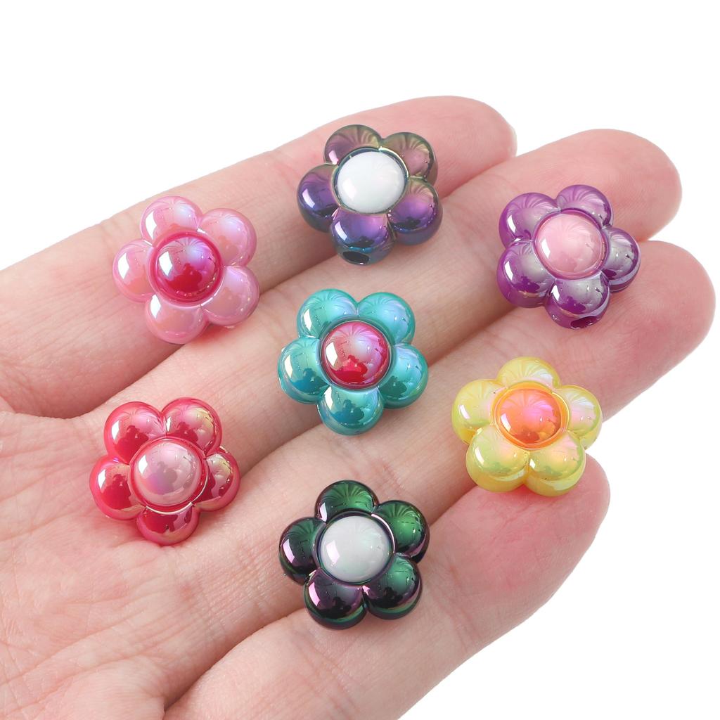 16mm 4pcs Acrylic Magic Platting Color Sunflower Beads For Jewelry Making DIY Creative Decoration