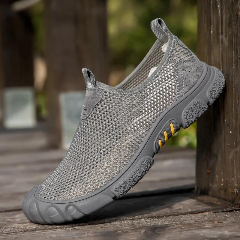 Mesh Men Casual Shoes Summer Outdoor Sneakers Loafers Non-slip Hiking Shoes Breathable Men's Treking Shoe Hollow Out Flats Male