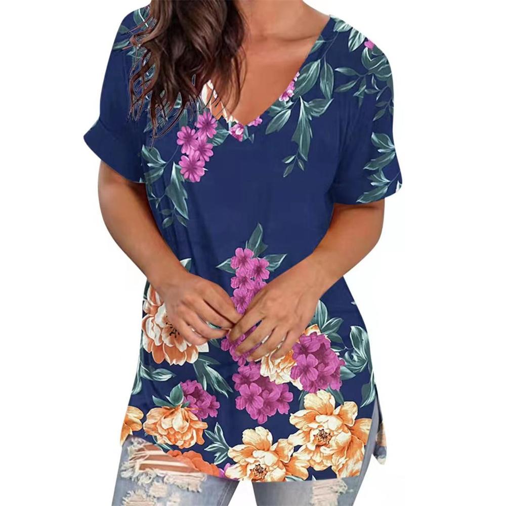 Summer V-neck 3D Printed Top Fashionable Casual Short Sleeved Women's T-shirts