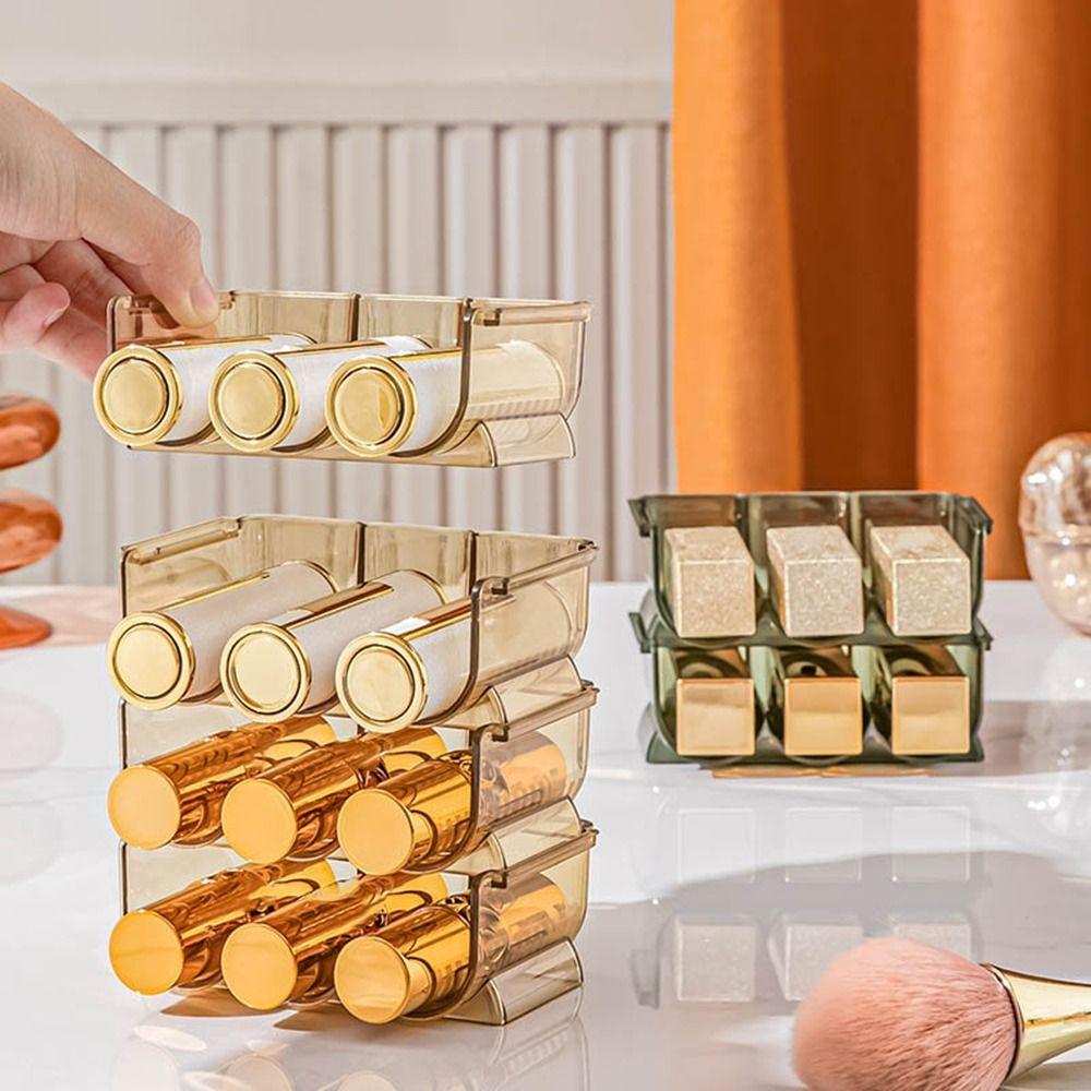 Caja de Almacenamiento de Lápices Labiales de Plástico de Tres Capas Apilable Transparente Soporte de Exhibición de Lápices Labiales Organizador de Maquillaje para Lápices Labiales Ahorro de Espacio