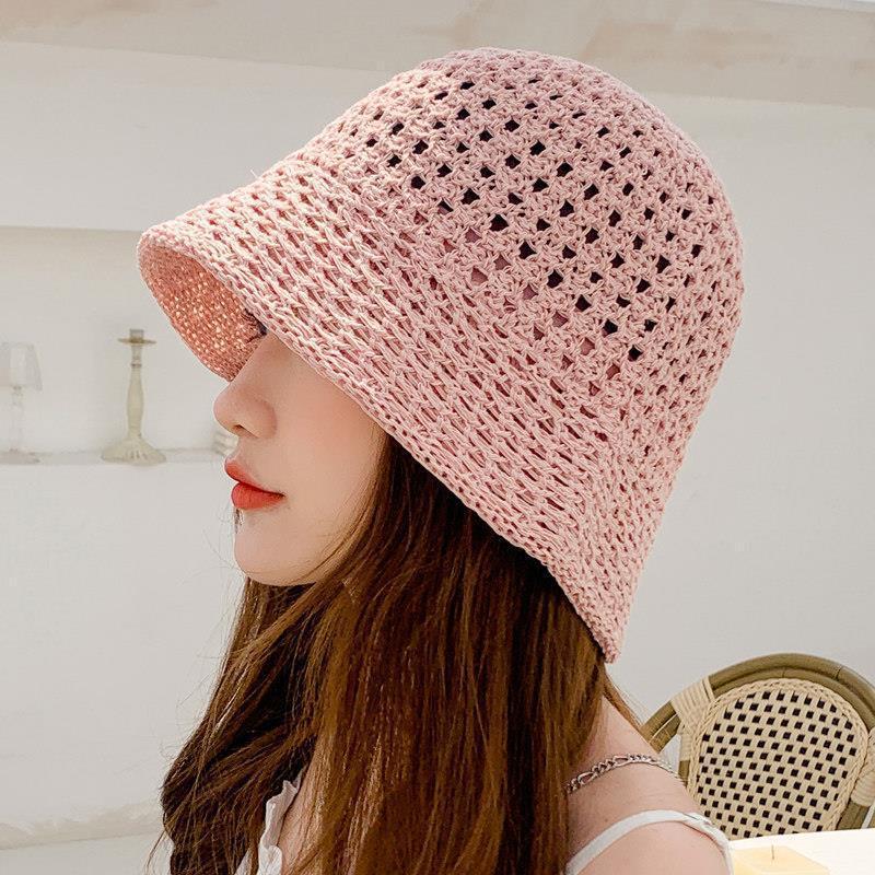 Spring and summer knitted hollow breathable bucket fisherman hat children versatile fashion show face small sunshade basin hat tide