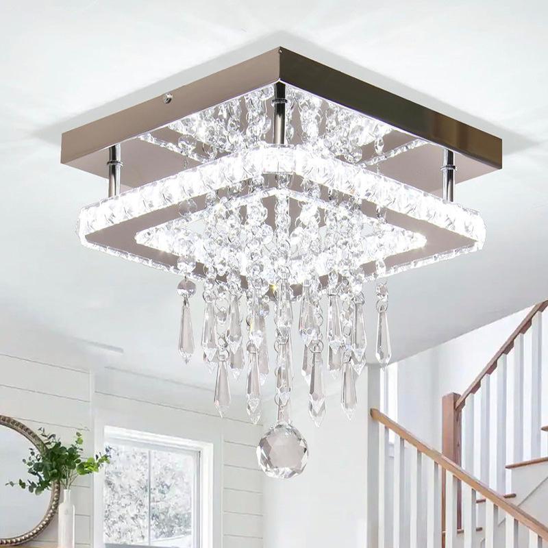 Modern Square Crystal LED Ceiling Light for Hallway, Foyer, Dining Room, or Balcony
