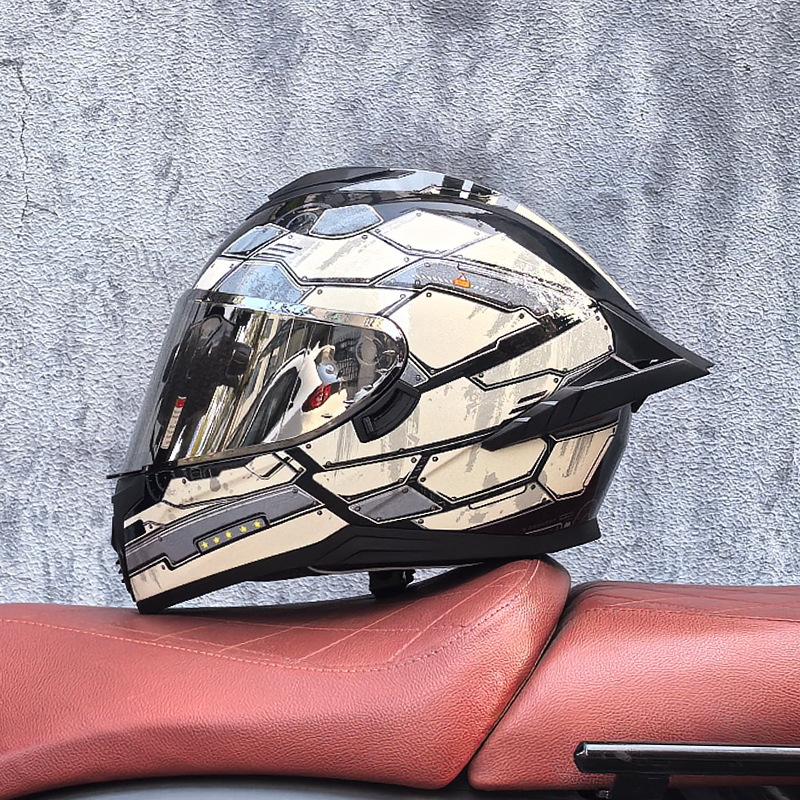 Full Helmet Double Mirror Helmet Men's Four Seasons Universal Hard Hat Female Knight Locomotive Double Lenses