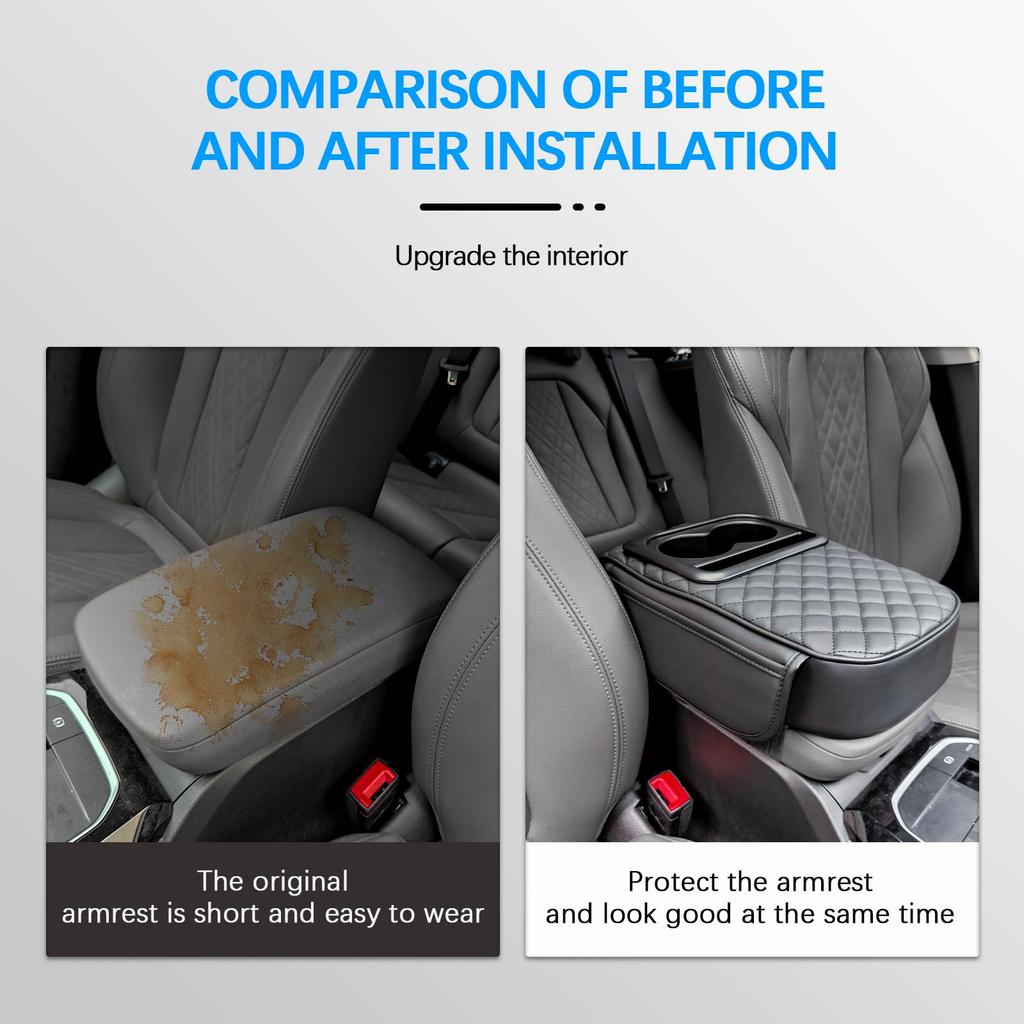 Car Center Console Armrest PU Leather Car Armrest Cushion with Cup Phone and Two Side Storage Universal Car Armrest Protector for Most Vehicles