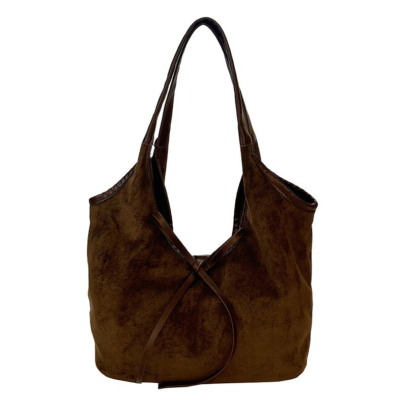 

2026 Winter New Trend Casual Tote Faux Suede Bow Large Capacity Versatile Shoulder Bags Simple Casual Durable Women s Handbags кавовий