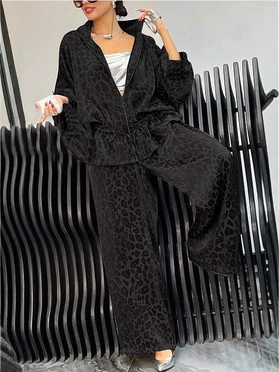 Damen Leopardendruck Langarm Freizeitset mit Kordelzug in der Taille - Herbst/Winter Kollektion 2024