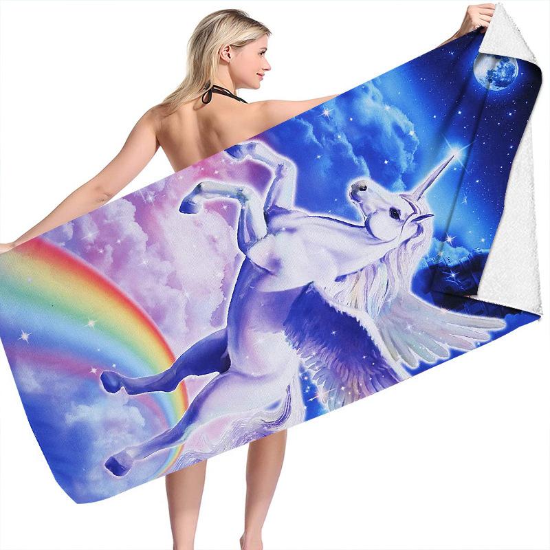 animation unicorn series digital-printed polyester Superfine fiber double-sided fleece Beach vacation bath towel, beach towel