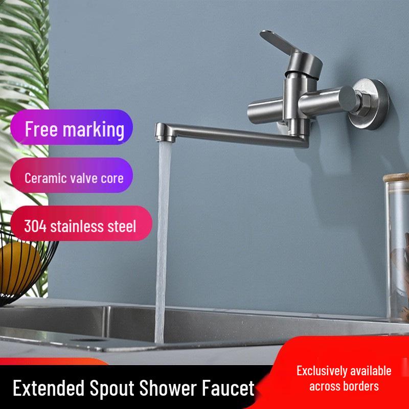 304 Stainless Steel Rotating Shower & Bathtub Faucet, Hot/Cold, Wall-Mounted, Concealed Installation.