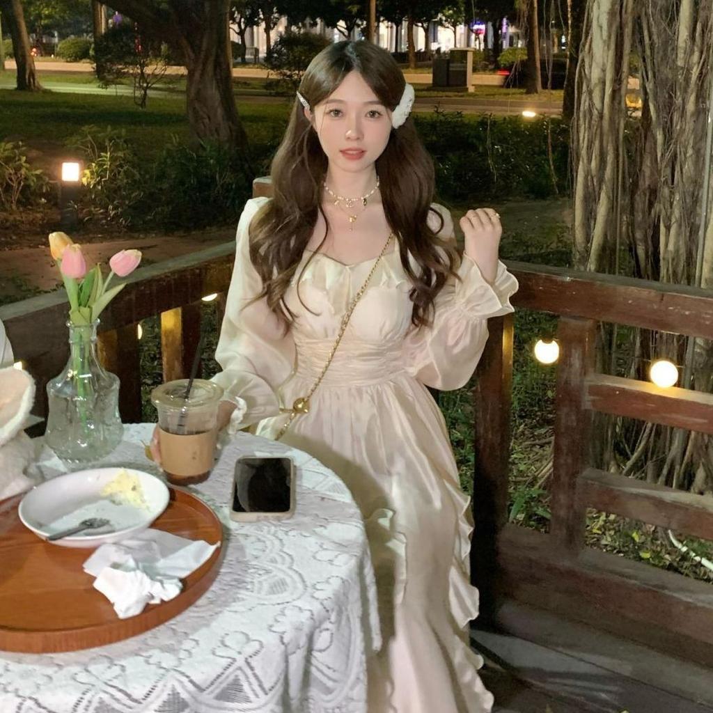 Retro Mori versatile age-reducing fashion gentle wind long-sleeved dress autumn new waist and thin