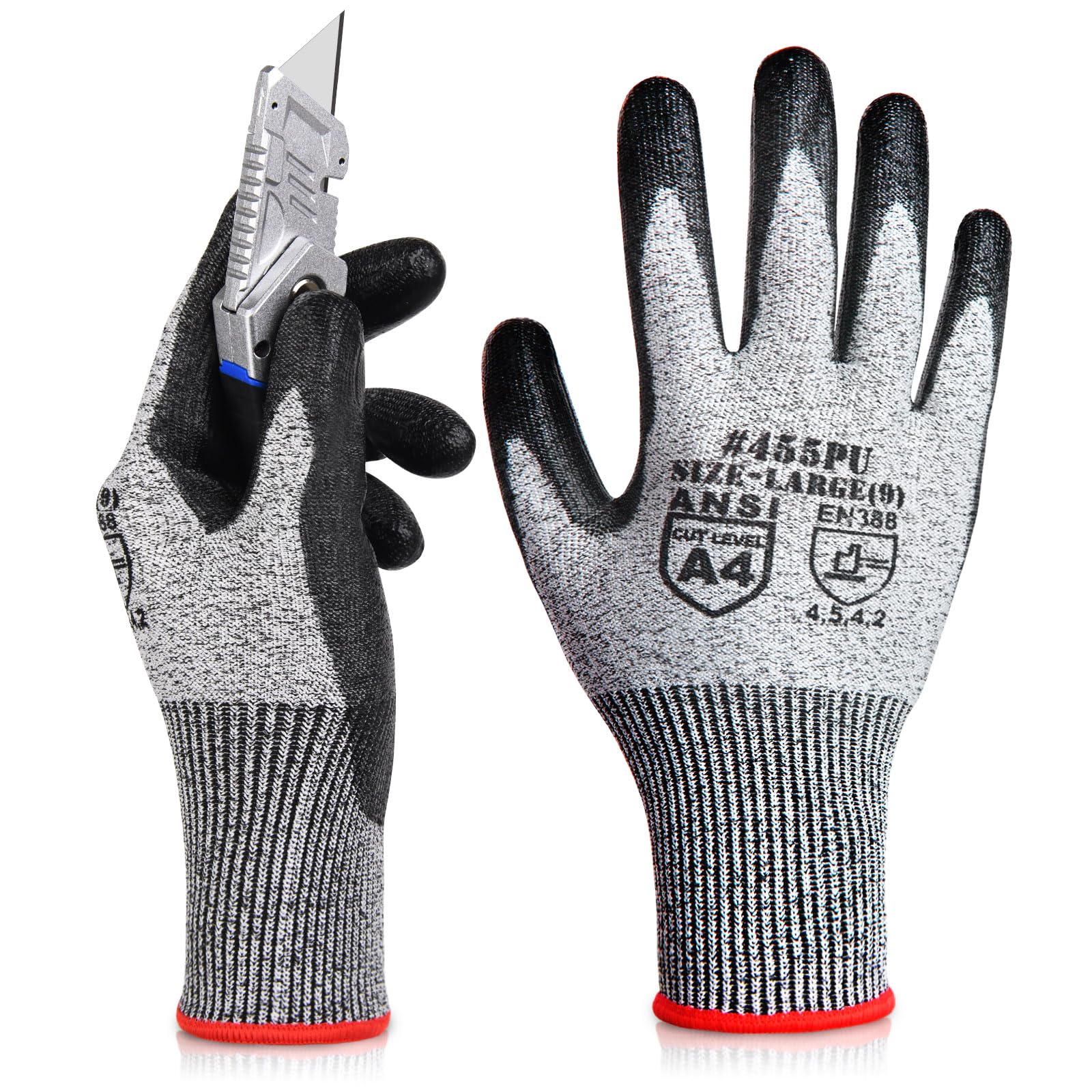

DONFRI Work Level 5 Cut Resistance Cut-Resistant Gloves, Stab-Proof, Non-Slip, Cut-Resistant, PU-Coated, (1 Pair, Large) серый