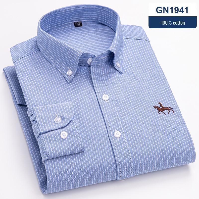 Men's 100% Cotton Oxford Long Sleeve Embroidered Casual Shirt