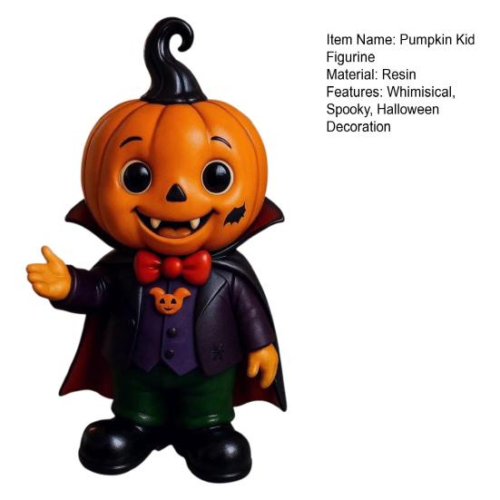 Halloween Pumpkin Kid Figurine Mini Resin Demon Pumpkin Statue Spooky Tabletop Ornament for Outdoor Indoor Home Garden Decoration