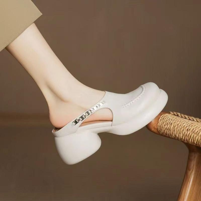 Thick Soled Cool Half Dragging Women's Outdoor Beach Coarse Heel Fashion Elegant Buckle Designed Comfortable Sandals