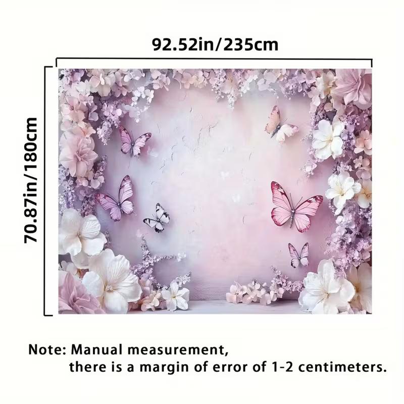 Boho Pink Floral Butterfly Tapestry Flower Wall Hanging Backdrop for Aesthetic Room Decor, Bridal Shower and Party