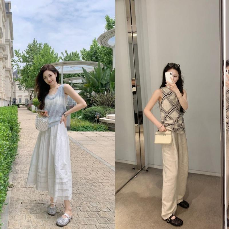 Sheepskin Hollow Woven Mesh Bag Head Half Drag Lazy Slippers Women's Summer Wear Mary Jane Cool Slippers