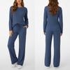 Ensemble de détente chaud pour femme en tricot côtelé avec cordon de serrage à la taille, poches, coupe ample, haut à manches longues, pantalon large