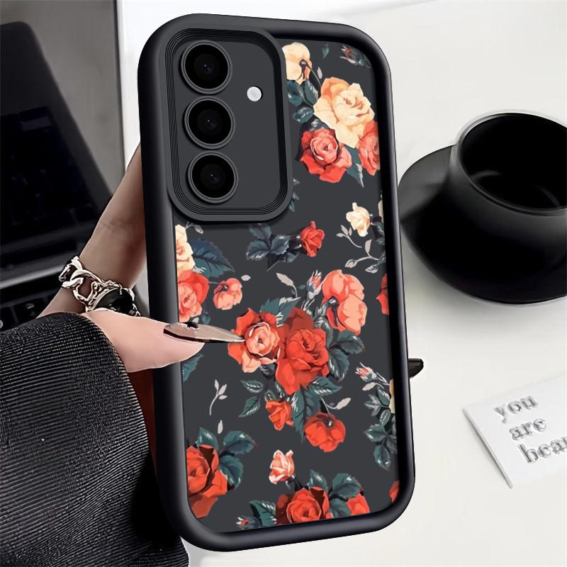 

Винтажный чехол с принтом роз и ударопрочным узором для Samsung S24 FE S23 Ultra S22 A16 A55 A15 A35 A54 A25 A34 A14 Мягкий матовый защитный чехол для объектива из ТПУ Samsung S23 Ultra